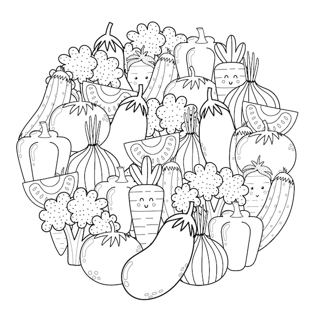 Coloriage De Forme De Cercle Avec Des Légumes Doodle