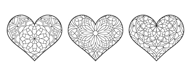 Coloriage De Forme De Coeur De Vecteur Ligne Art Ornements Géométriques Et Floraux Coloriage De La Saint-valentin