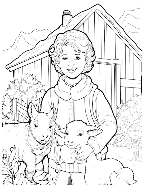 coloriage un garçon et ses moutons