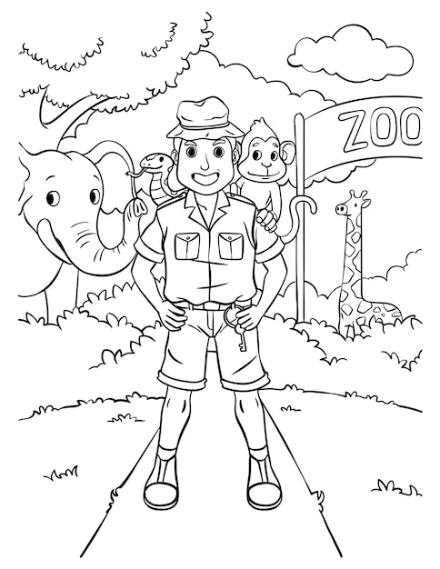 Coloriage De Gardien De Zoo Pour Les Enfants