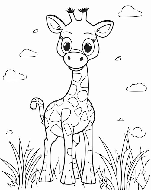 Vecteur coloriage girafe dans l'herbe