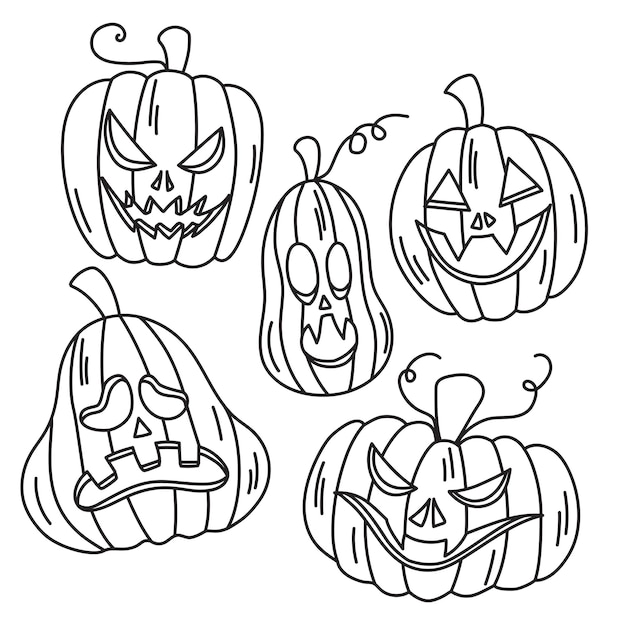Coloriage Halloween citrouille effrayante pour image vectorielle enfant