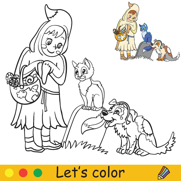 Coloriage d'Halloween avec exemple de petit fantôme coloré