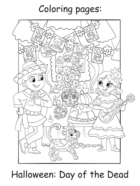 Coloriage Halloween Jour Des Morts Illustration Vectorielle