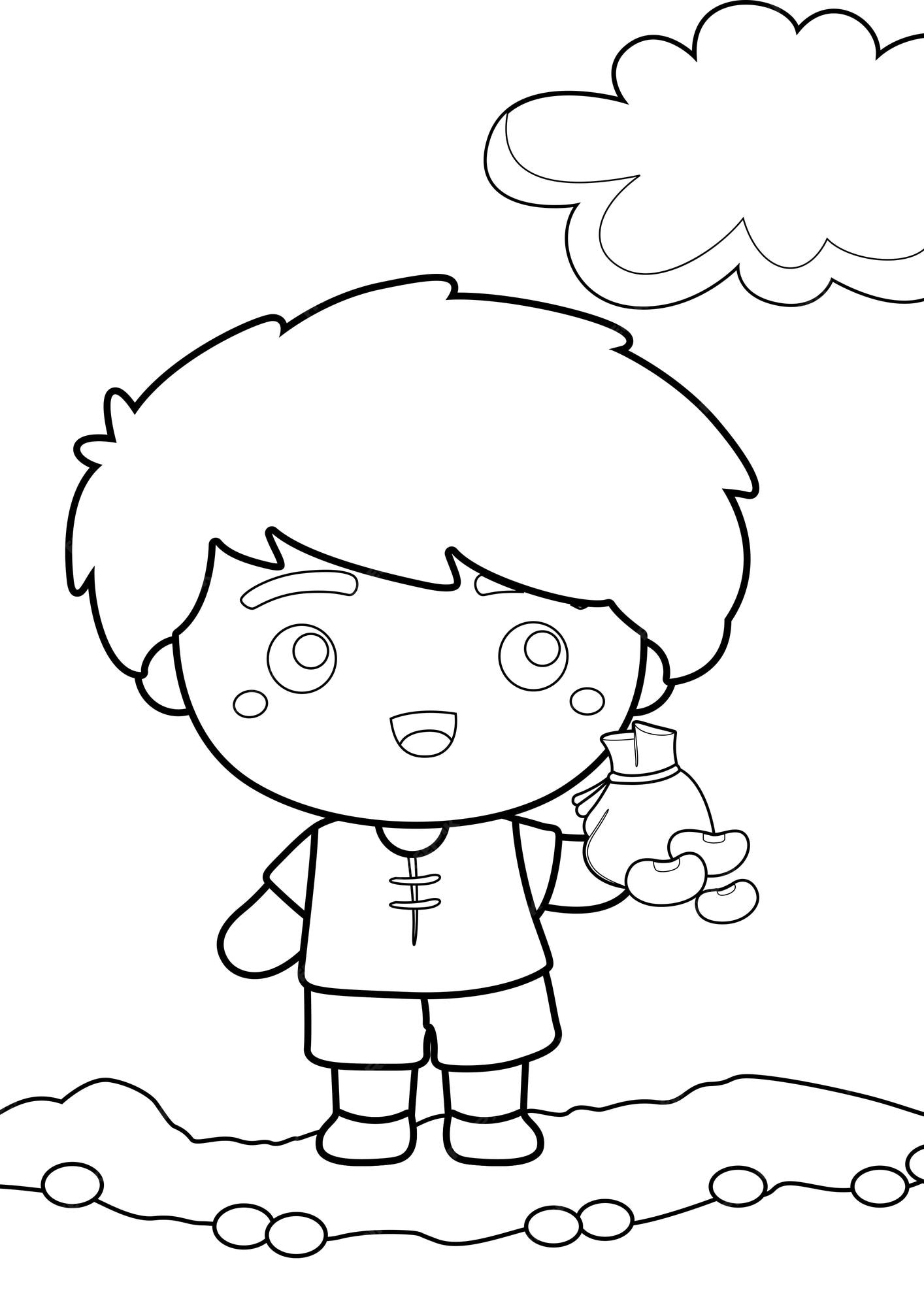 Coloriage Jack Et Le Haricot Magique Coloriage Jack Et Haricot Magique Pour Enfants Et Adultes | Vecteur Premium