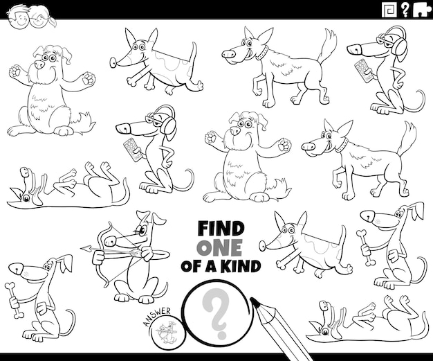 Coloriage Jeu Unique Avec Des Chiens De Dessin Animé