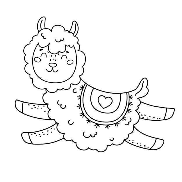 Coloriage Avec Un Lama Mignon Pour Les Enfants Illustration Vectorielle De La Ligne Noire