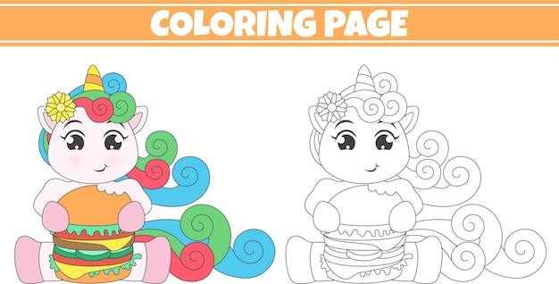 Coloriage Licorne Manger Illustration De Hamburger