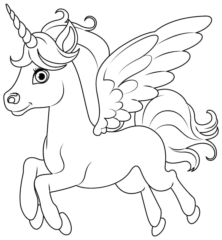 Vecteur coloriage d'une licorne mignonne