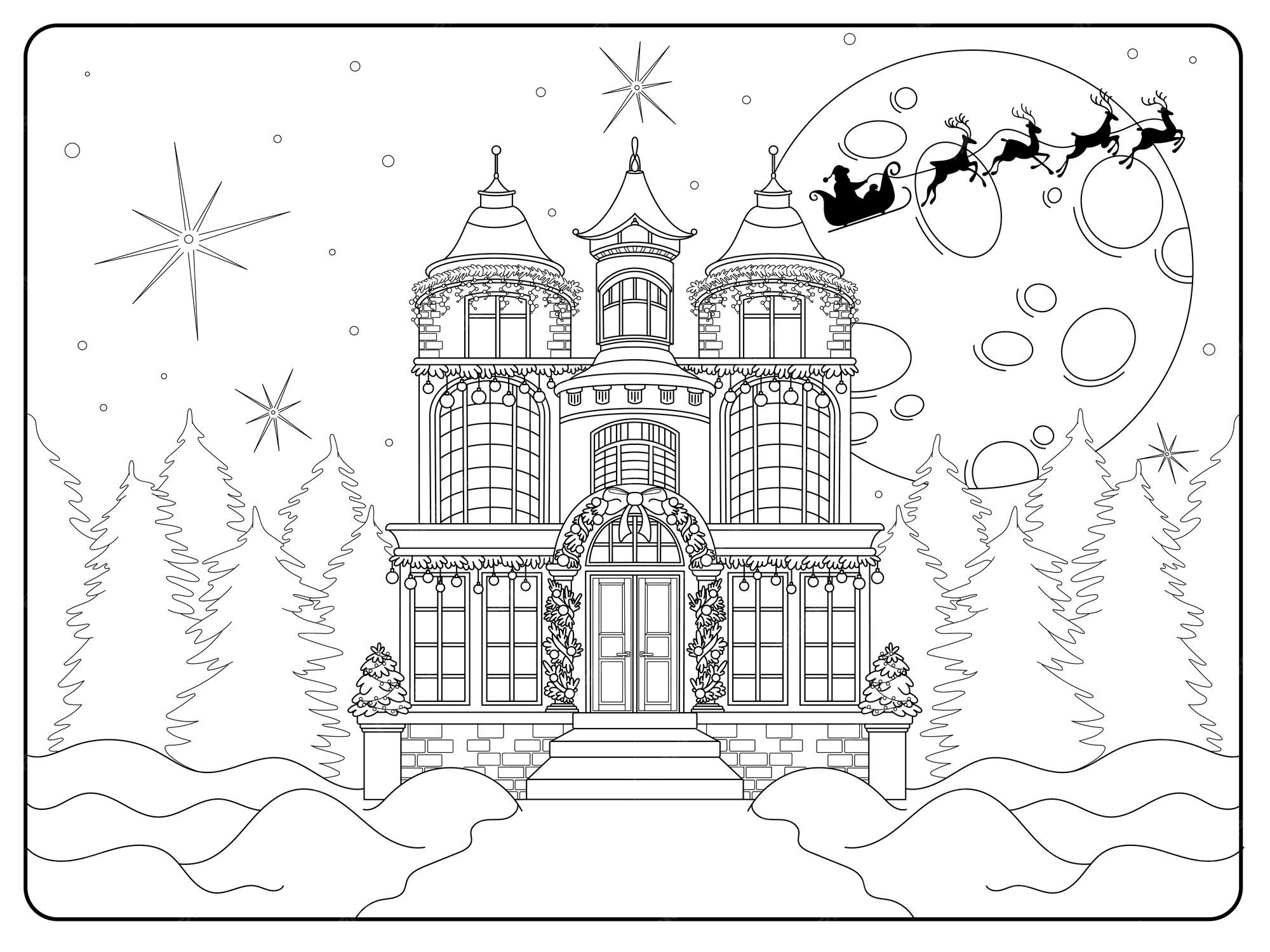 Coloriage maison d'hiver Antistress pour enfants et adultes Vecteur