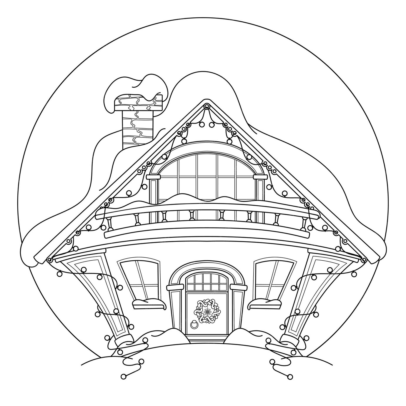 Coloriage Maison D'hiver Isolé Sur Fond Blanc Vecteur Premium