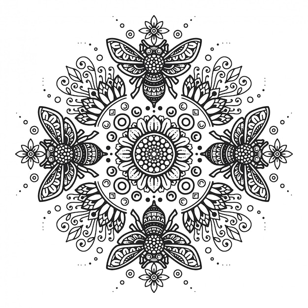 Coloriage De Mandala D'abeille.