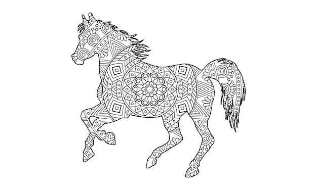 Vecteur coloriage mandala cheval pour les enfants