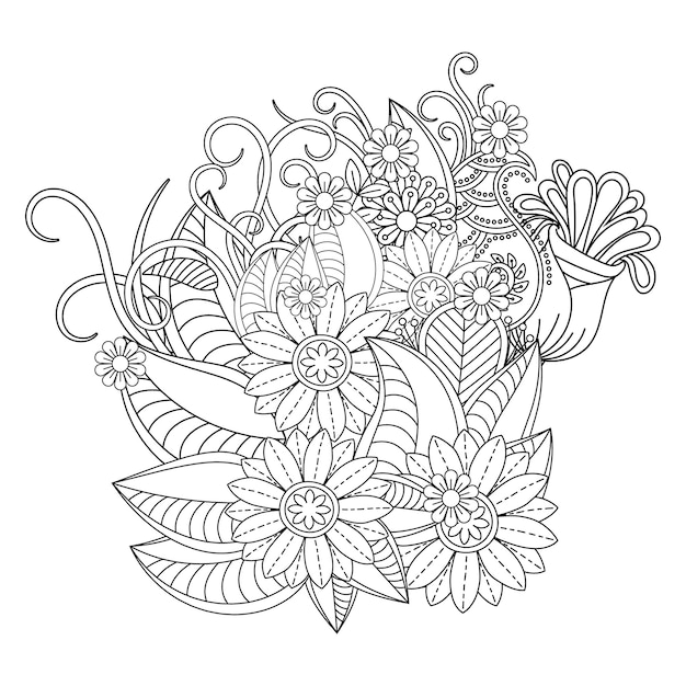 Vecteur coloriage de mandala de fleur dessiné à la main