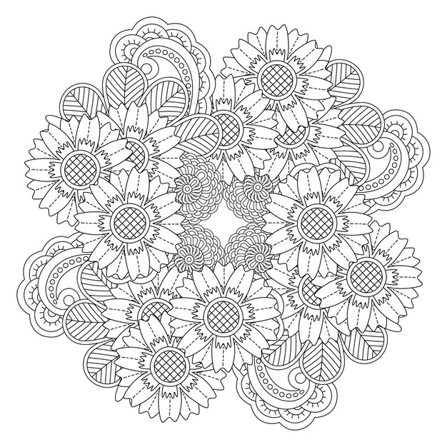 Coloriage De Mandala De Fleur Dessiné à La Main