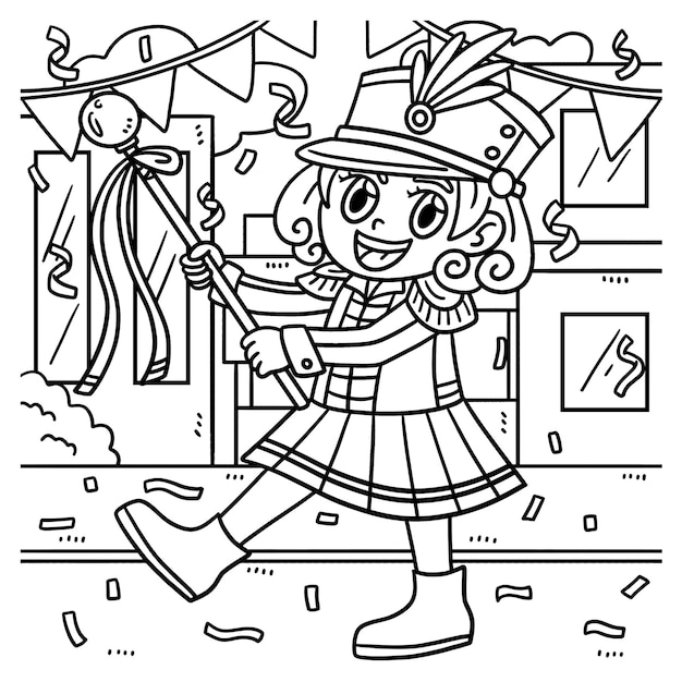 Vecteur coloriage mardi gras majorette pour les enfants