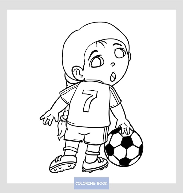 Vecteur coloriage mignon enfant jouant illustration vectorielle ballcartoon