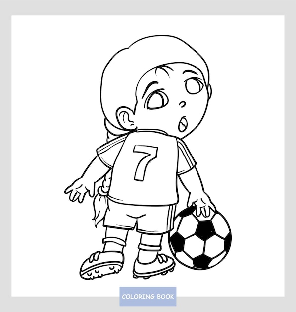 Coloriage Mignon Enfant Jouant Illustration Vectorielle Ballcartoon