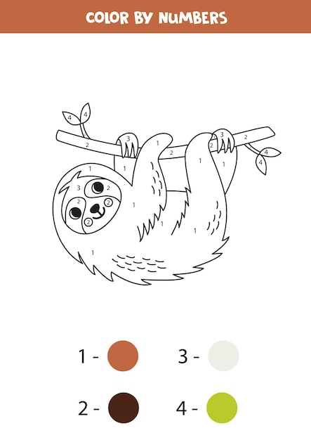 Coloriage Avec Un Mignon Paresseux De Dessin Animé Couleur Par Chiffres Jeu De Mathématiques Pour Enfants