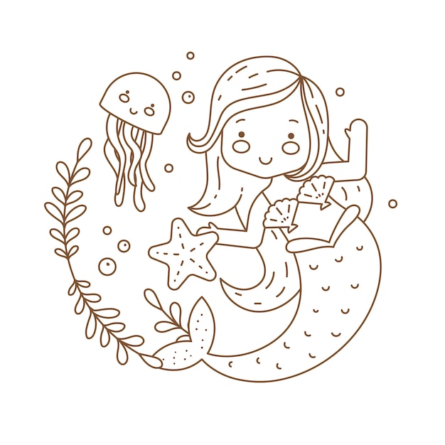 Coloriage Mignon Pour Les Enfants Avec La Princesse De La Mer