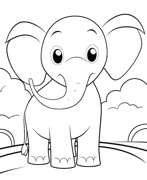 Coloriage noir et blanc d'un bébé éléphant pour les enfants