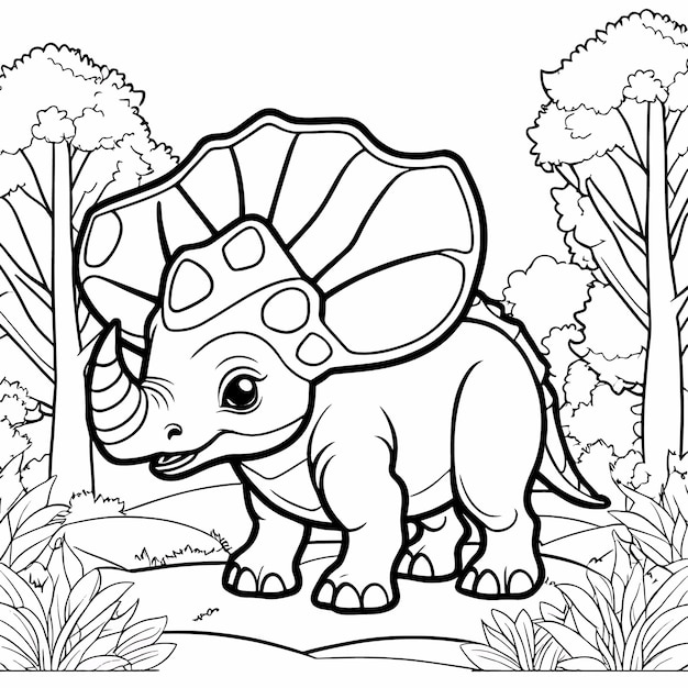 Vecteur coloriage noir et blanc d'un bébé triceratops de dessin animé simple