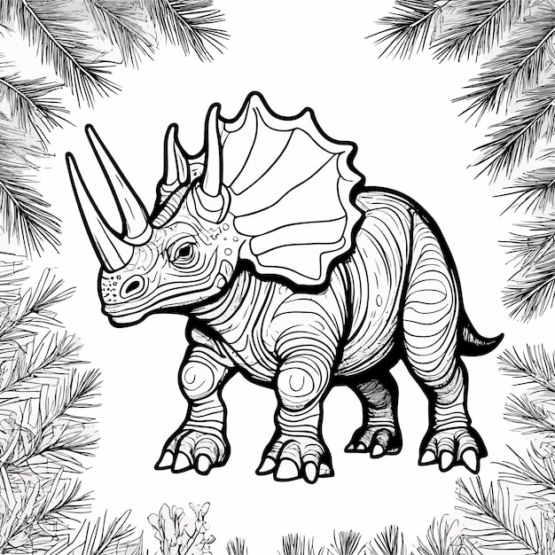 Vecteur coloriage noir et blanc d'un bébé triceratops de dessin animé simple