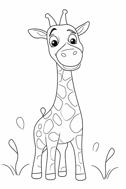 Coloriage noir et blanc de girafe africaine pour les enfants