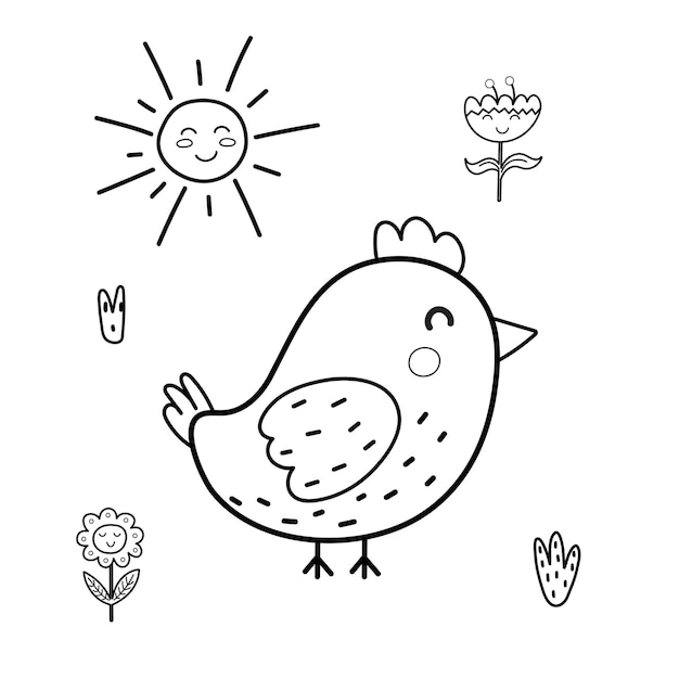 Coloriage oiseau mignon pour les enfants Journée ensoleillée en noir et blanc