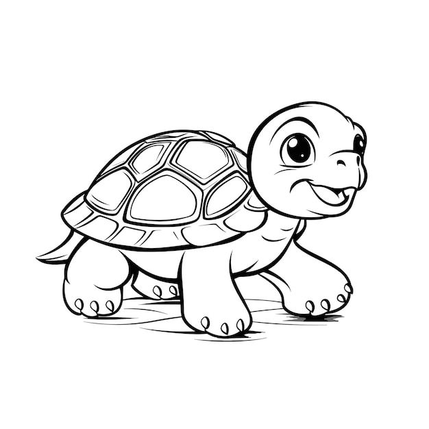 Vecteur coloriage de pages tortue en noir et blanc coloriage d'animaux petite tortue mignonne