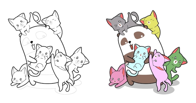 Coloriage Panda Et Bébé Chats Dessin Animé Pour Les Enfants