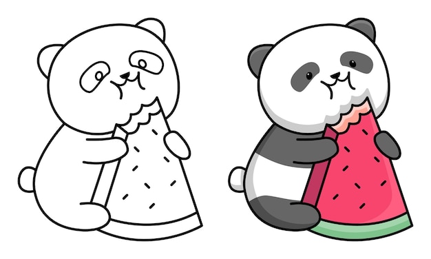 Coloriage Panda Mignon Mangeant De La Pastèque Pour Les Enfants