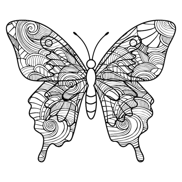 Vecteur coloriage de papillon de style zentangle créatif avec des ornements floraux ethniques