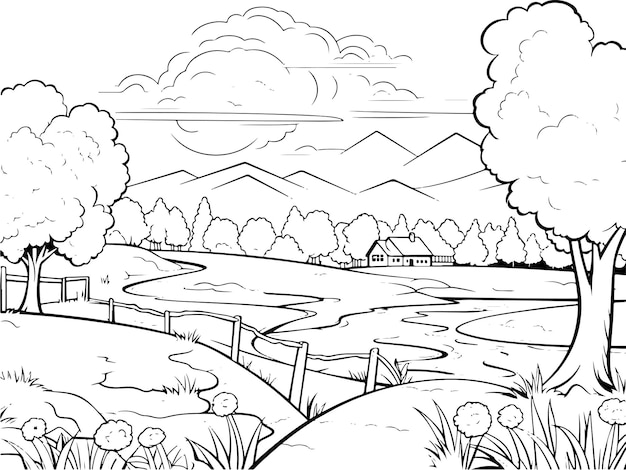 Vecteur coloriage paysage pour les enfants