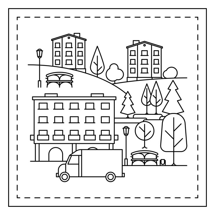 Vecteur coloriage avec paysage urbain
