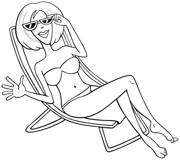 Coloriage De Personnage De Dessin Animé Femme Sur Une Chaise De Plage