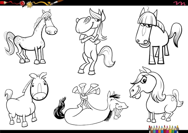 Coloriage De Personnages D'animaux De Ferme De Chevaux De Dessin Animé