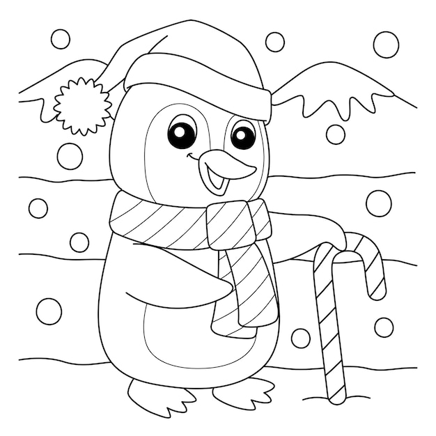 Coloriage de pingouin de Noël pour les enfants