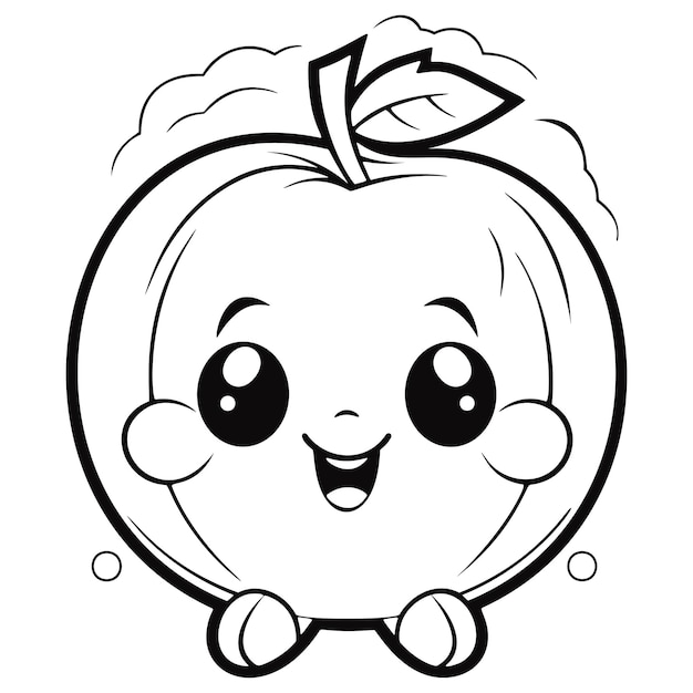 Vecteur coloriage pomme kawaii