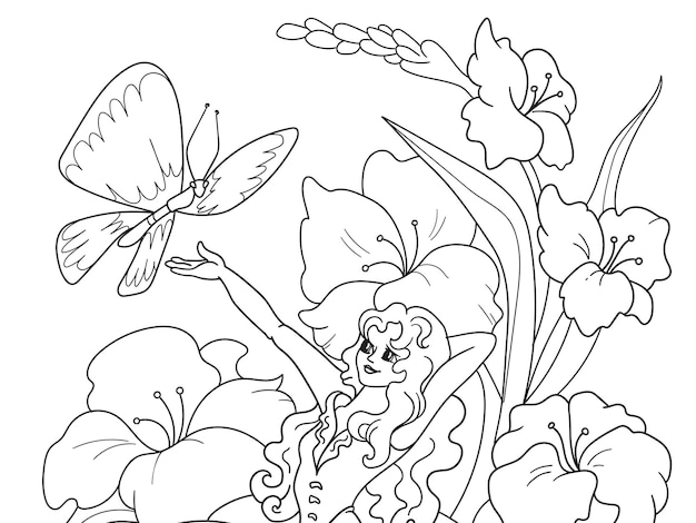 Coloriage Poucette assise sur une fleur