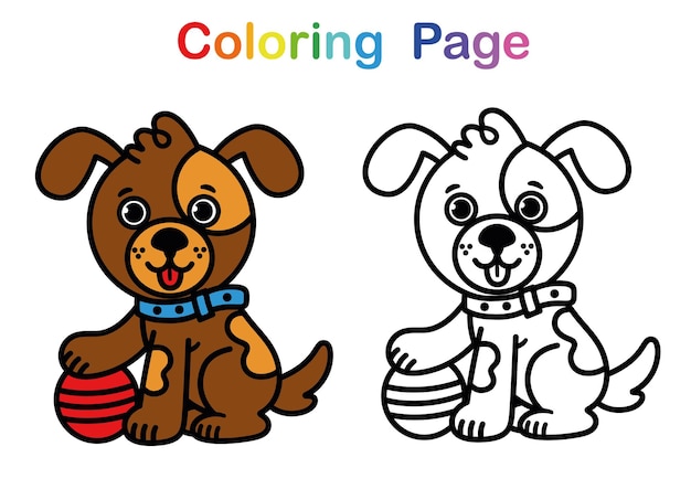 Vecteur coloriage pour les enfants avec un chien et une balle