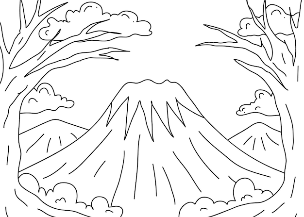 Vecteur coloriage pour enfants doodle vue de paysage d'illustration dessinée à la main