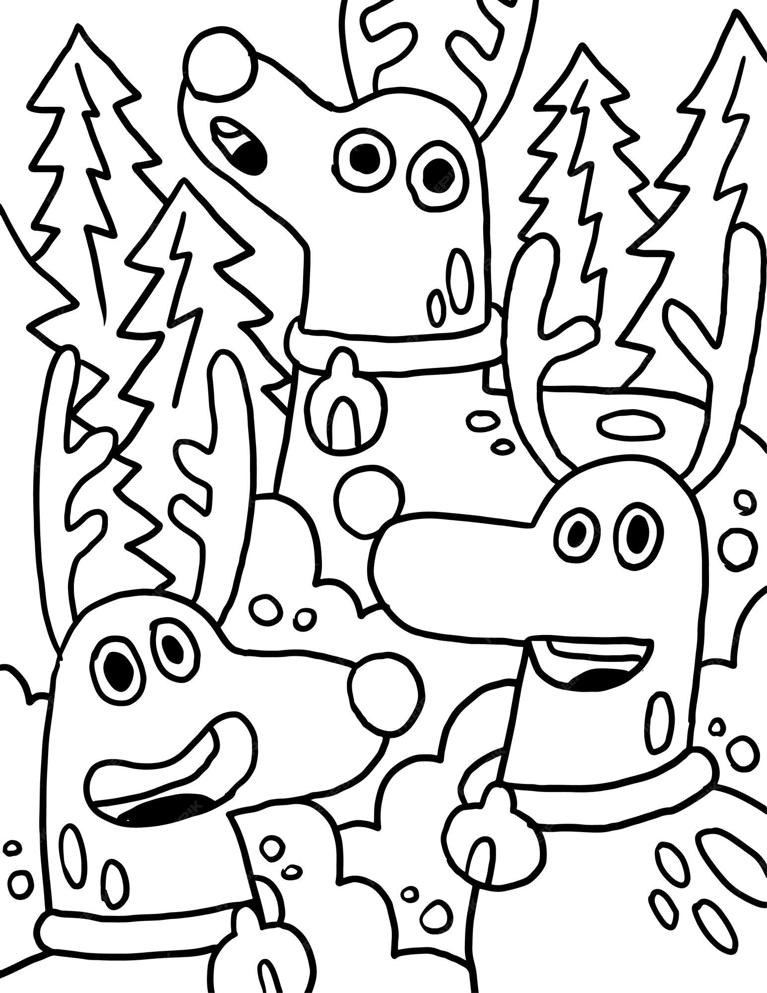 Coloriage De Rennes De Noël Doodle Vecteur Premium