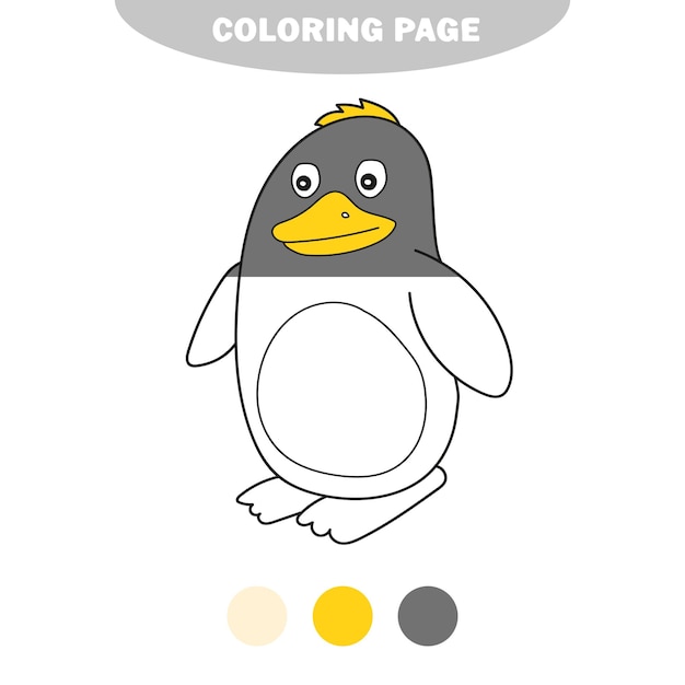 Coloriage Simple. Illustration Vectorielle De Dessin Animé Pingouin - Livre De Coloriage