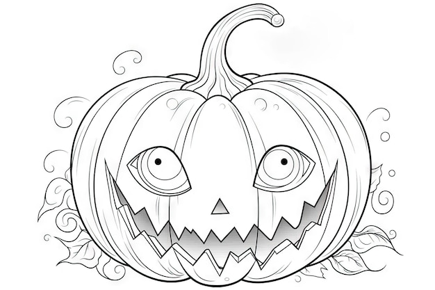 Vecteur coloriage de la terrifiante citrouille de l'halloween jack o lanterne avec des lignes noires et un fond blanc image créée avec un logiciel d'ia