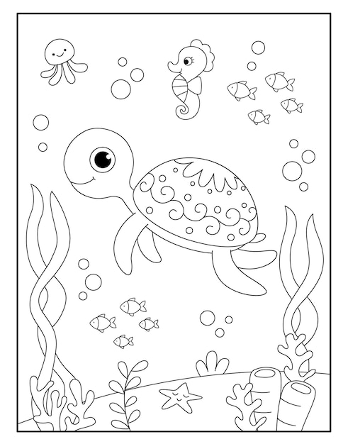 Vecteur coloriage tortue mignonne pour les enfants