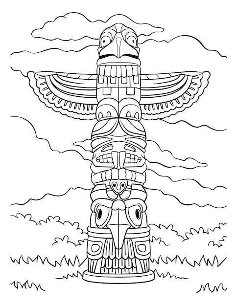 Vecteur coloriage totem indien amérindien