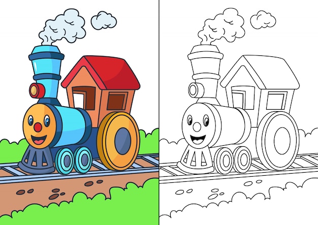 Vecteur coloriage de train dessin animé