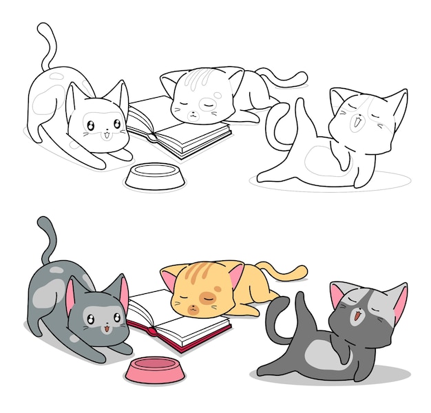 Coloriage De Trois Personnages De Chat Pour Les Enfants