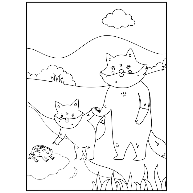 Coloriages D'animaux De La Fête Des Mères Pour Les Enfants Vecteur Premium